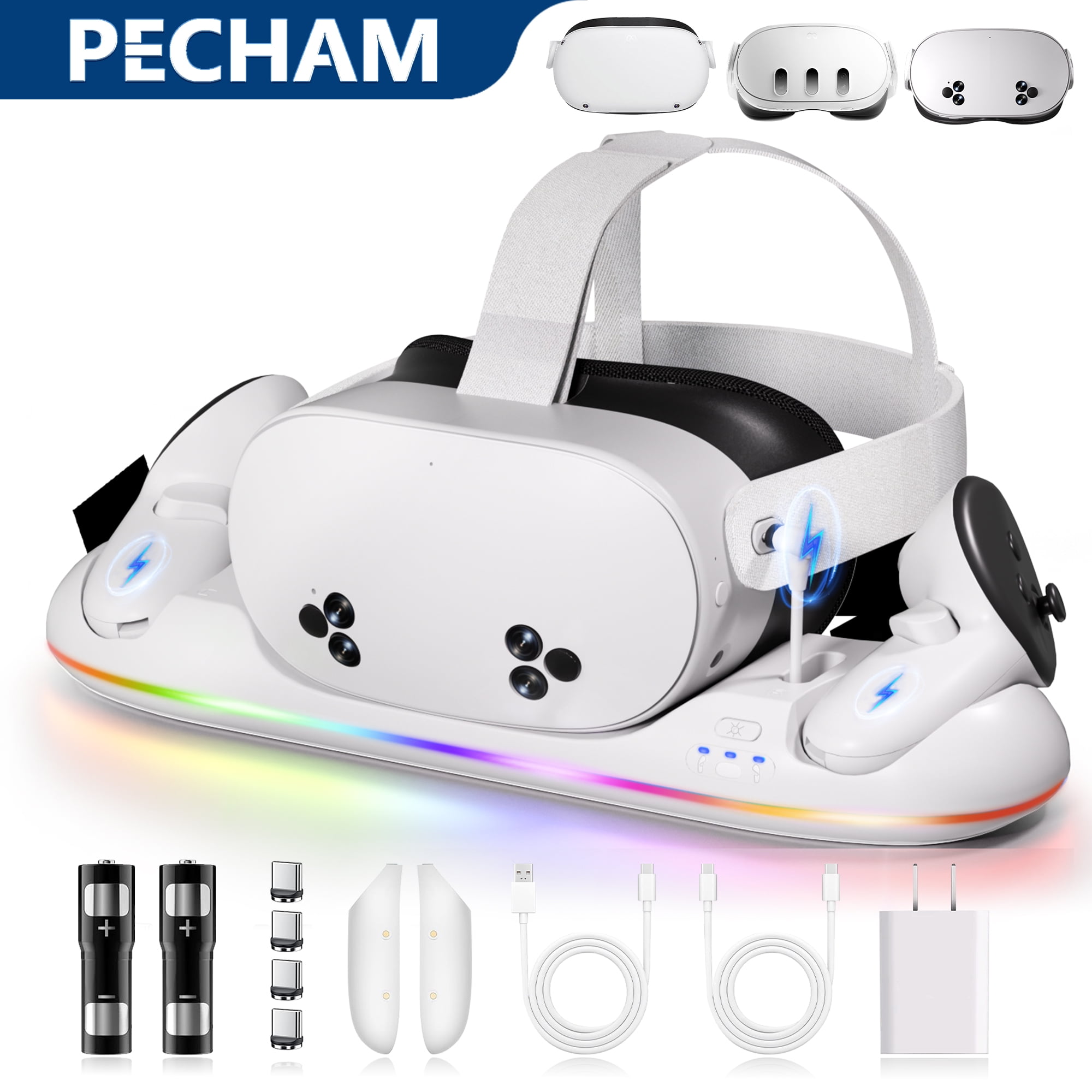 Pecham VR Charging Dock Fit for Meta Quest 3/Quest 3S/Quest 2, RGB