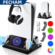 Pecham Vertical Cooling Fan Stand Fit for PS5/PS5 Slim Console, Dual Controllers and PS Portal Charger, All-in-One Charging Station for PS5 Slim Disc/Digital Editions - Black