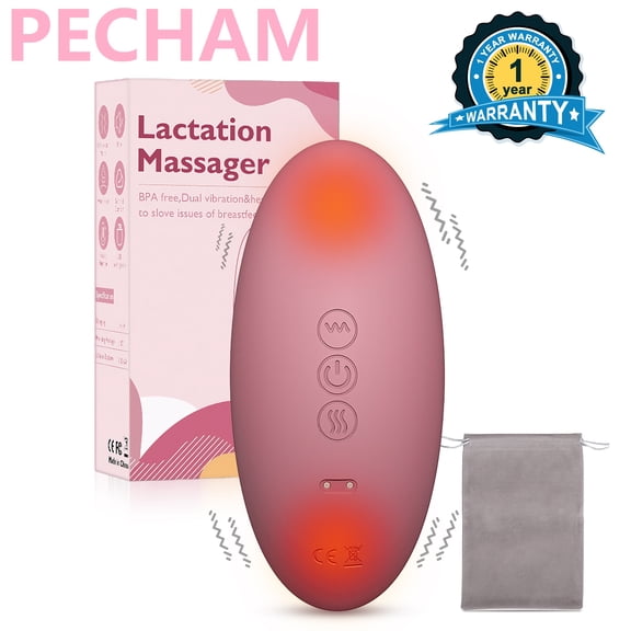 Pecham Warming Lactation Massager, 2-in-1 Soft Breast Massager for Breastfeeding with 10 Vibration Modes & 3 Heating Levels for Clogged Ducts, Improve Milk Flow, Engorgement