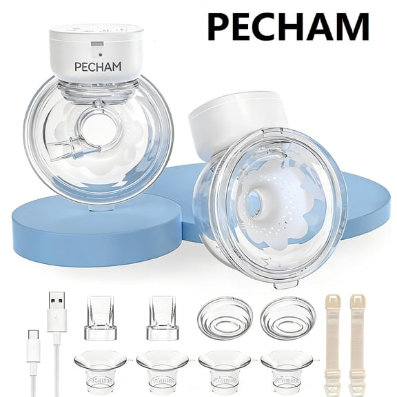 Pecham Wearable Breast Pump, Electric Breast Pump with 5 Modes & 15 Levels & 40dB Low Noise, BPA-Free Rechargeable Wireless Breast Pump for New Moms Travel & Home