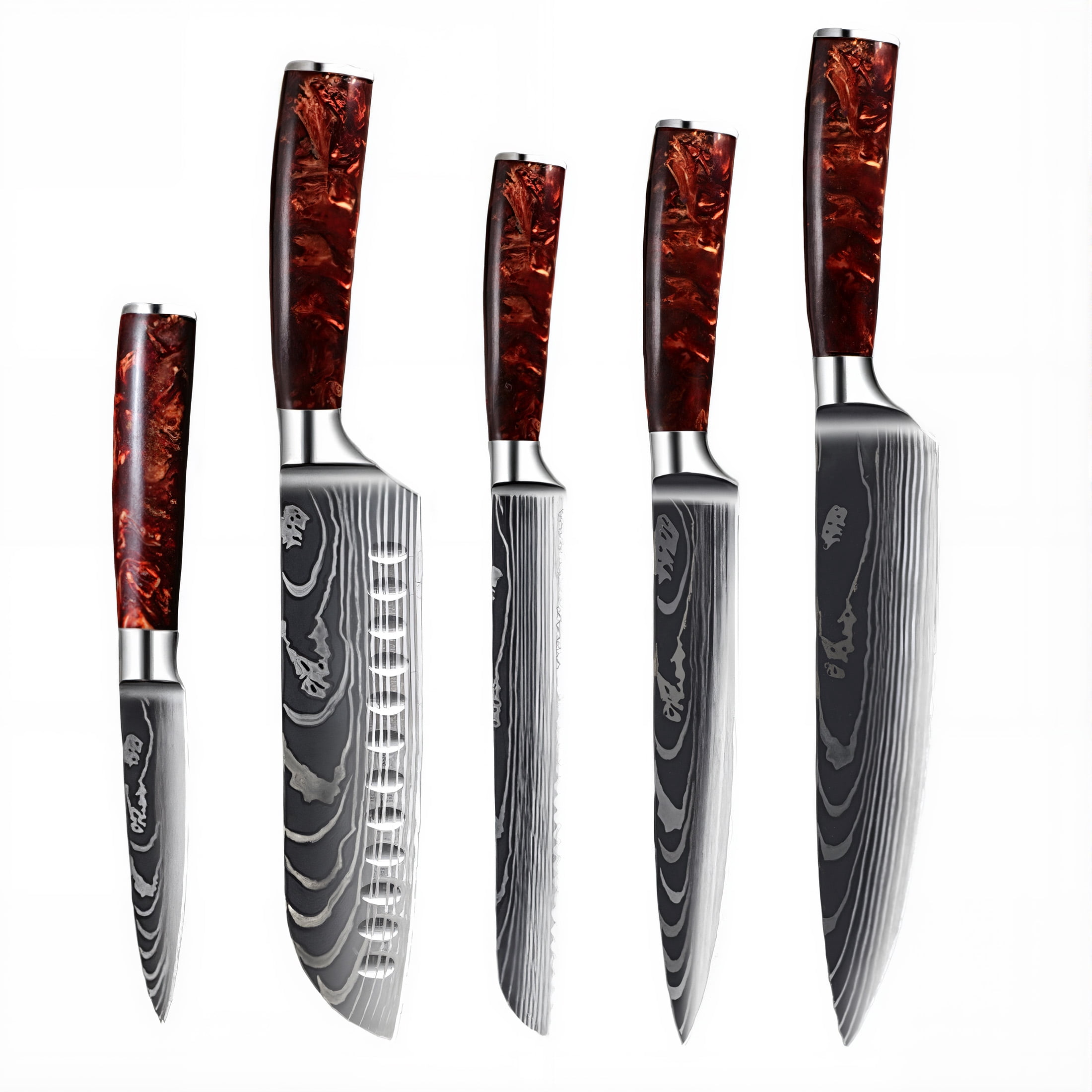 Pechvin High-Carbon Steel Kitchen Knife with Ergonomic Resin Handle, Ultra Sharp V-Shaped Edge, Rustproof, Non-Porous & Healthy