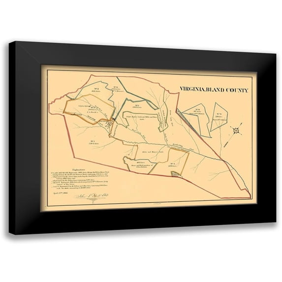 Peck 18x14 Black Modern Framed Museum Art Print Titled - Bland County Virginia - Peck 1866