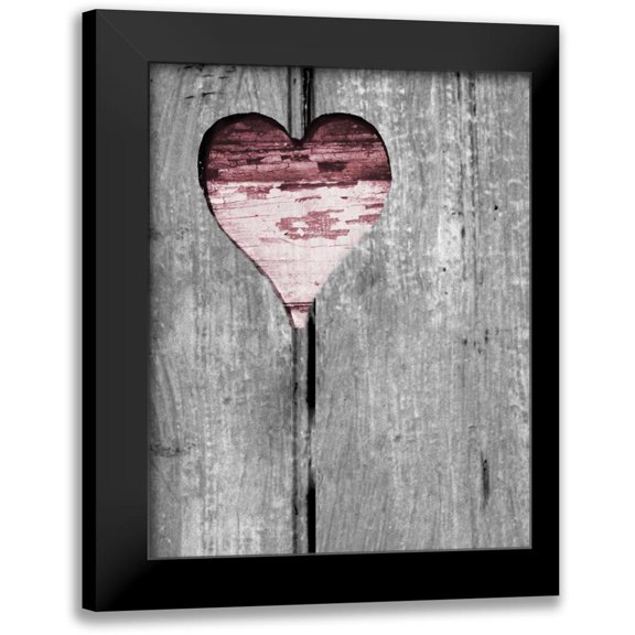 Peck, Gail 12x14 Black Modern Framed Museum Art Print Titled - Up and Down Pink Woodcut Heart II