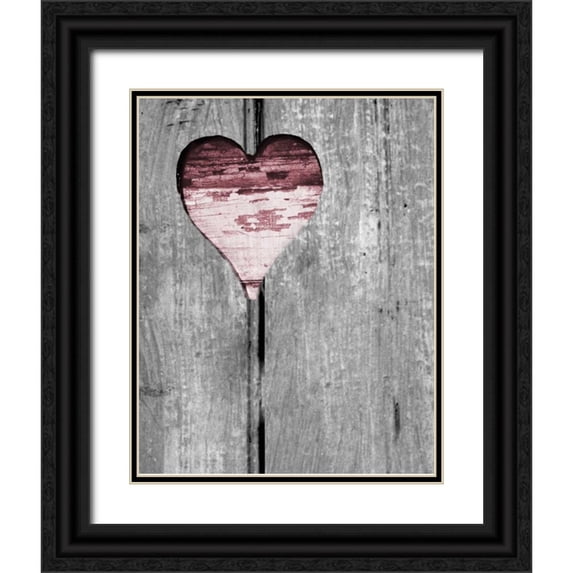Peck, Gail 12x14 Black Ornate Wood Framed with Double Matting Museum Art Print Titled - Up and Down Pink Woodcut Heart II