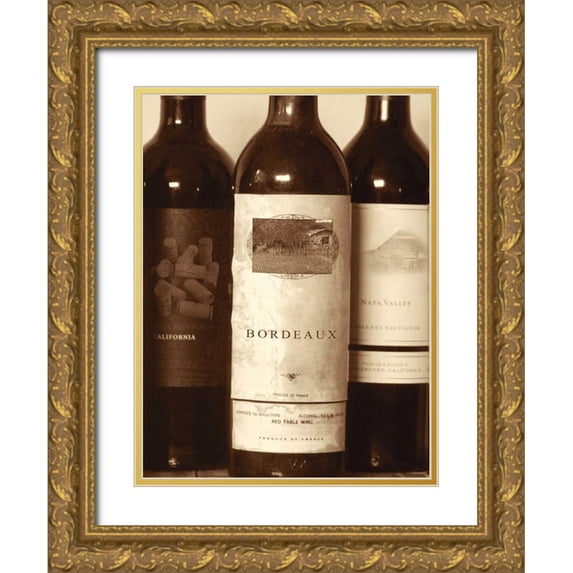 Peck, Gail 12x14 Gold Ornate Wood Framed with Double Matting Museum Art Print Titled - Wine Bottles I