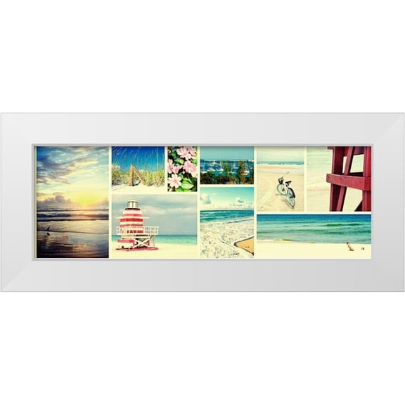 Peck, Gail 14x7 White Modern Wood Framed Museum Art Print Titled - Coastal Collage Panel