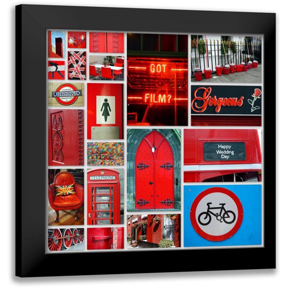 Peck, Gail 20x20 Black Modern Framed Museum Art Print Titled - Stop Light Red Collage