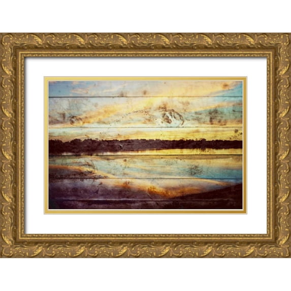Peck, Gail 32x23 Gold Ornate Wood Framed with Double Matting Museum Art Print Titled - Sunset Lake Wood