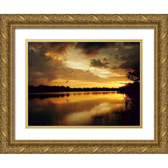 Peck, Gail 32x25 Gold Ornate Wood Framed with Double Matting Museum Art Print Titled - Yellow Sunset
