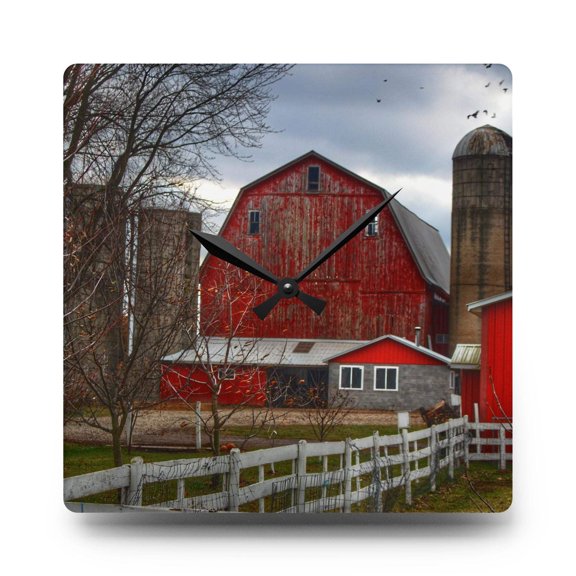 U R There Photography Peck Red Rustic Farmhouse Acrylic Analog Wall Clock