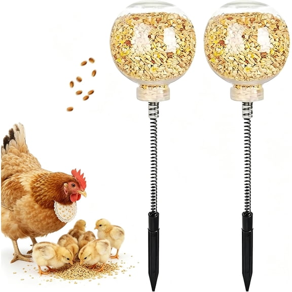 Peck Toy, Chicken Slow Feeder Ball & Enrichment Toys for Hens Poultry, Interactive Boredom Busting Chicken Coop Accessories, Spring Loaded Swing Feeder with Ground Stake for Parrots Ducks Birds