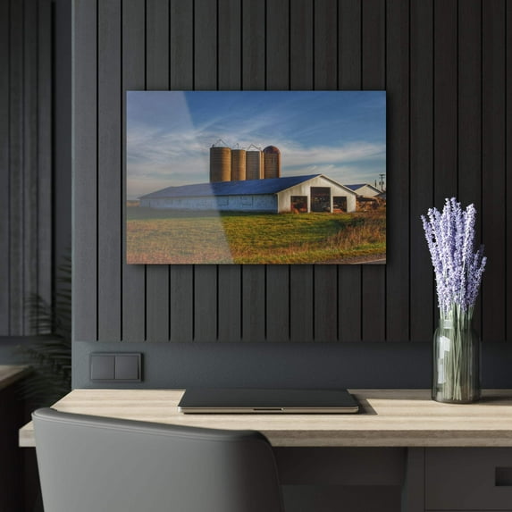 U R There Photography Peck White and Silos Rustic Farmhouse Acrylic Wall Print 30"x 20"