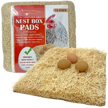 Pecking Order Chicken Nest Box Pads 10 Pack, Made with Great Lakes Aspen Excelsior Wood Fibers. Brown in color for a natural look.