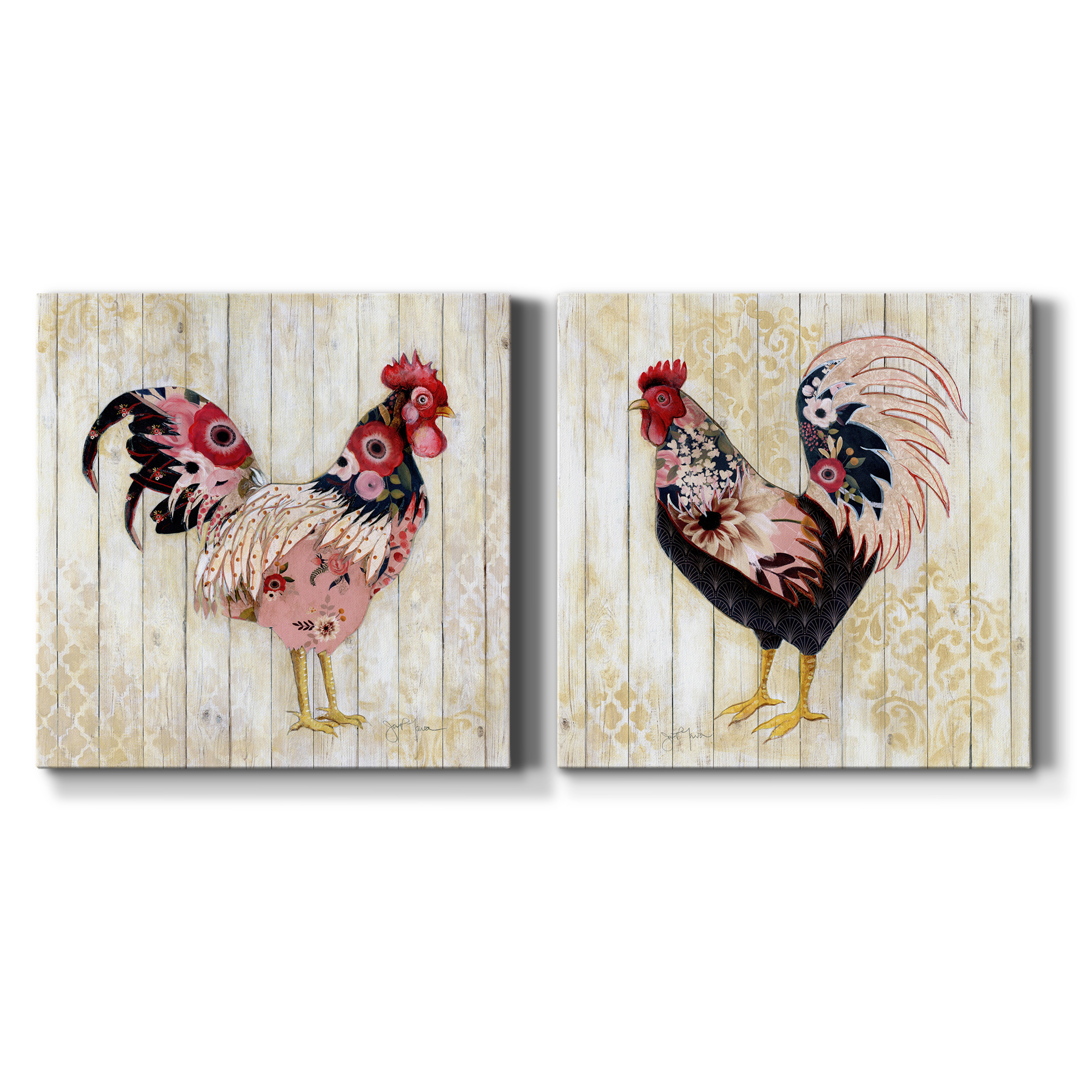 Pecking Order I - Premium Gallery Wrapped Canvas - Ready to Hang Set of 2 - 24 x 24 Each