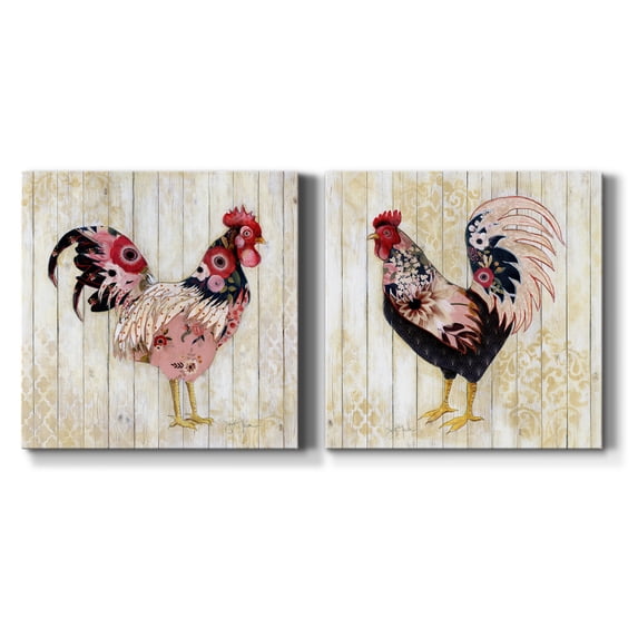 Pecking Order I - Premium Gallery Wrapped Canvas - Ready to Hang Set of 2 - 40 x 40 Each