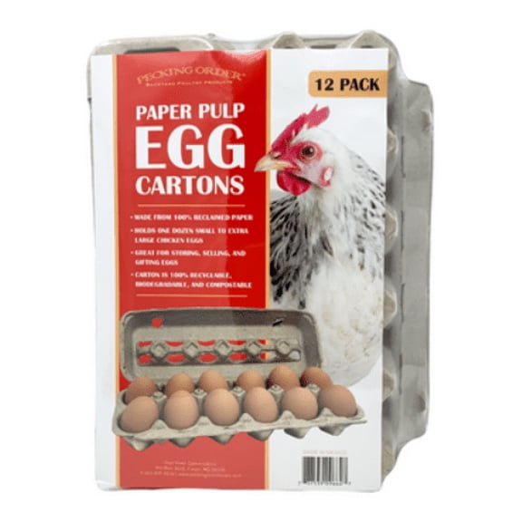 Pecking Order Paper Pulp Egg Cartons, 12 Pack, for Chicken Eggs