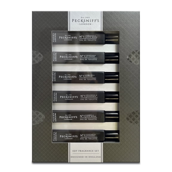 Pecksniff’s Men’s Eau de Toilette Gift Set, 6 Fragrance Sprays, 8.5 ml Each, Mini Cologne Sampler, Designed in England