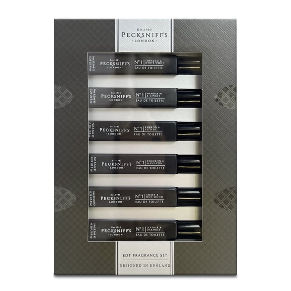 Pecksniff’s Men’s Essentials Fragrance Gift Set – 6x10 ml Eau de Toilette Collection – Luxury Mini Cologne Sampler, Made in England