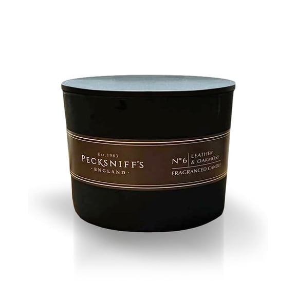 Pecksniffs Black Tall Leather & Oakmoss Scented Candle | 3 Wicks, 283g/9.9oz