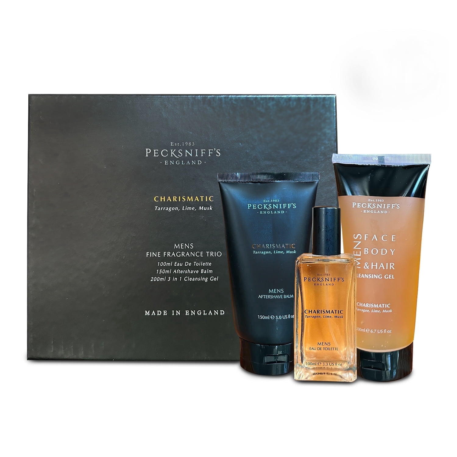 Pecksniffs Leather & Oakmoss Men's Gift Set: Eau de Cologne, 3-in