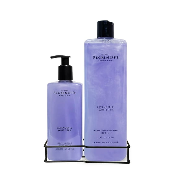 Pecksniffs Classic Lavender & White Tea Moisturizing Hand Wash 500ml/16.9 Fl oz and Hand Wash Refill 1L/1000ml,33.8 Oz