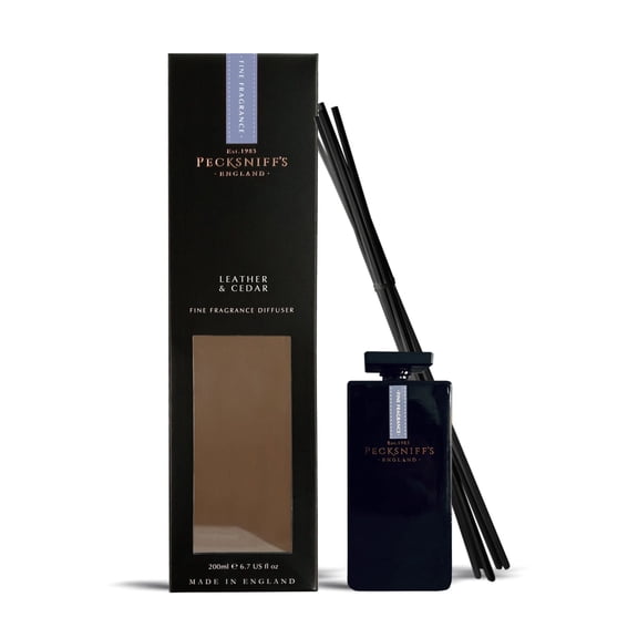Pecksniffs Leather and Cedar Black Square Diffuser | 200ml/6.76 Fl Oz