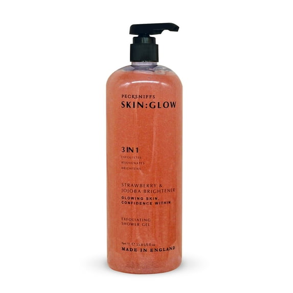 Pecksniffs Strawberry and Jojoba Brightener Exfoliating Shower Gel | 1000 ml / 33.80 Fl Oz