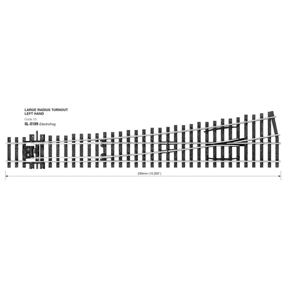 Peco SL-E187 HO Left Hand Code 75 Electrofrog Double Curved Turnout Sw