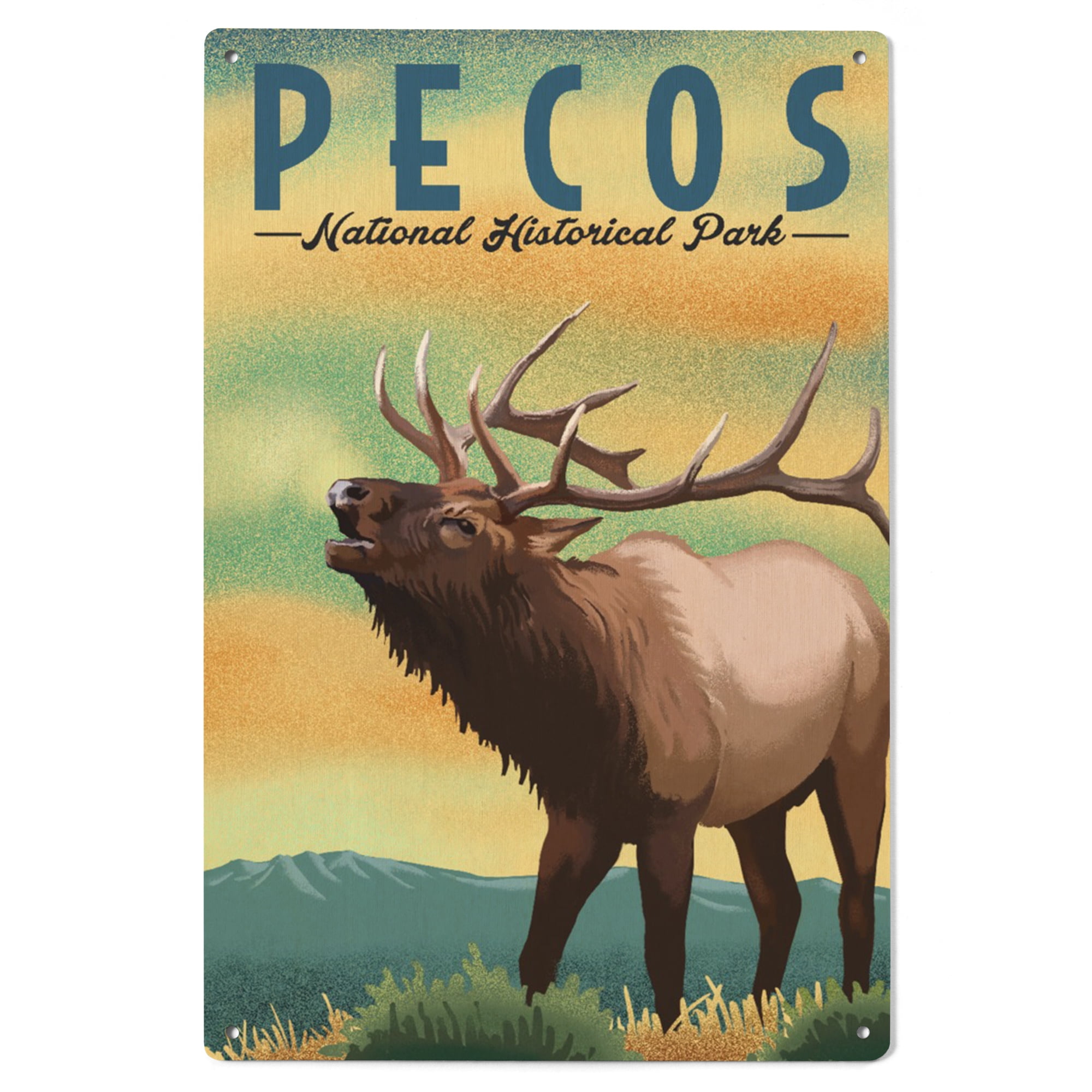 Pecos National Historical Park, Elk, Lithograph Birch Wood Wall Sign