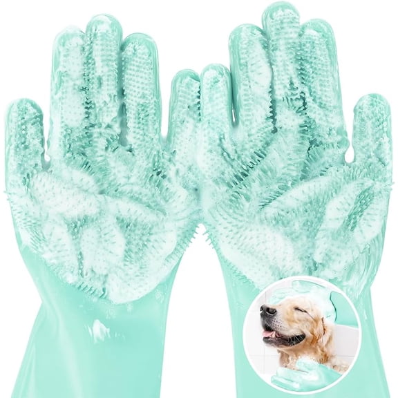 Pecute Pet Grooming Gloves Large, Heat Resistant Cat Bathing Gloves with High-Density Teeth, Silicone Dog Bathing Gloves with Enhanced Five Finger Design, for Washing, Bathing, and Massaging