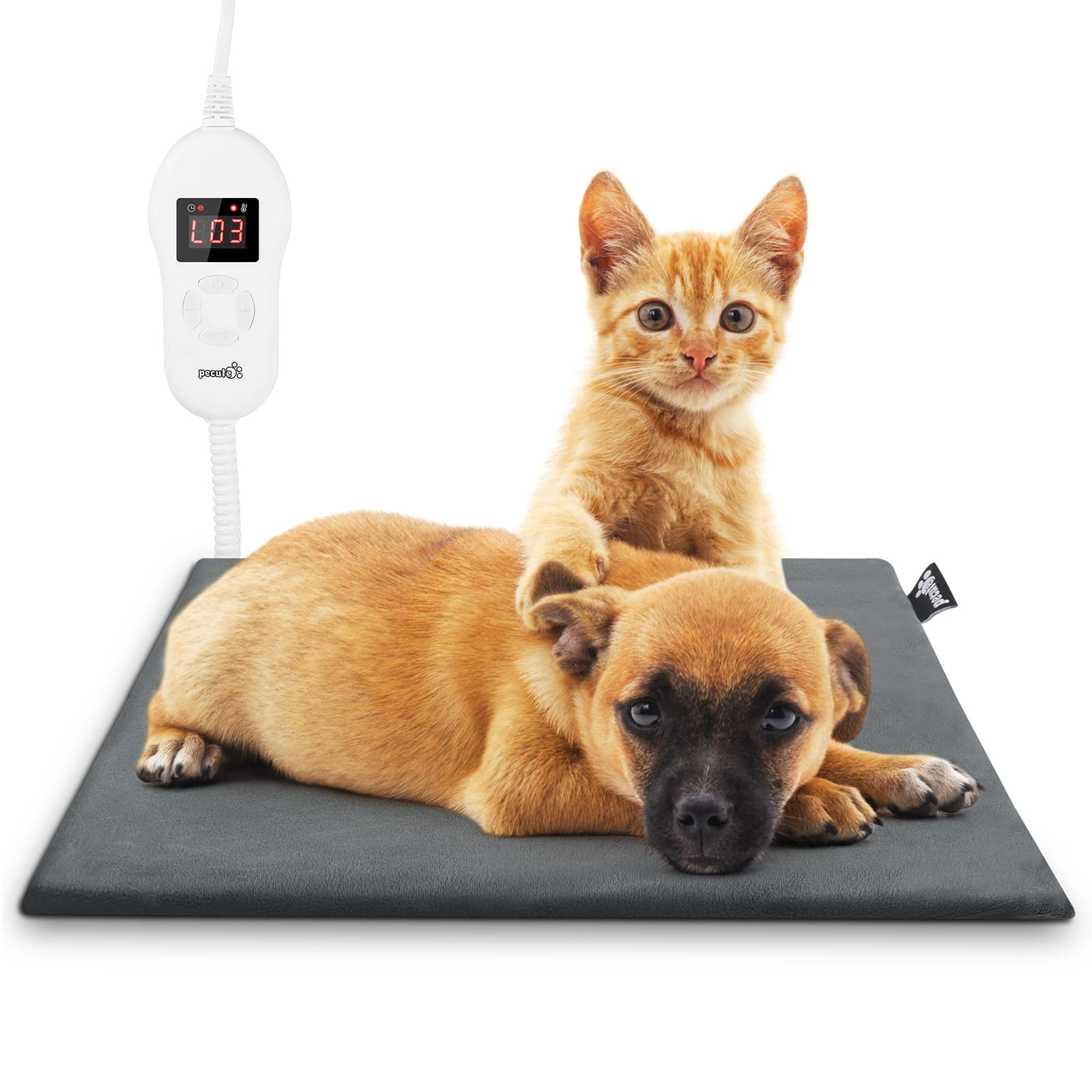 Pecute Pet Heating Pad, Adjustable Electric Dog Heating Mat with Cover, 16"Lx13"W