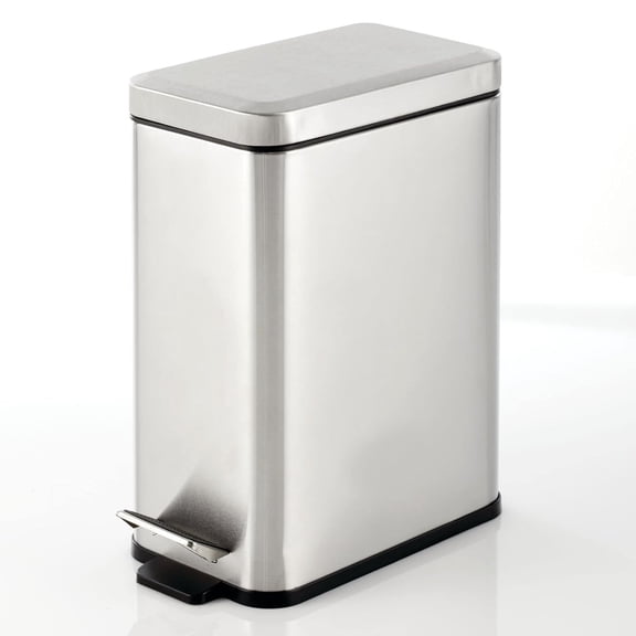 Pedal Bin with Lid and Plastic Bucket Insert for Bathroom Kitchen or Office Brushed Silver Metal and Plastic 10 Liter Rectangular Step-On Waste Bin