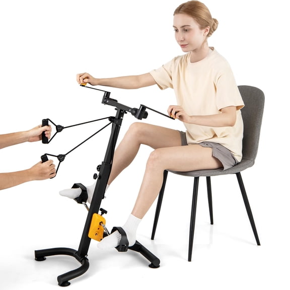 Pedal Exerciser for Seniors, Adjustable Hand Arm Leg Rehabilitation Exercise Bike with Resistance Bands, 9 Height Levels, Foldable Design for Home Use, Physical Therapy Equipment, Black