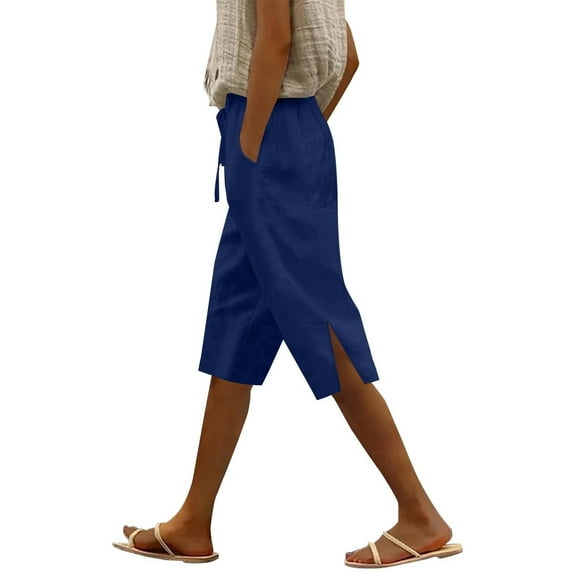 Pedal Pushers for Women Bermuda Shorts Dressy Casual Knee Length High Waisted Lightweight Shorts Trendy Summer Linen Capri Pants with Pockets