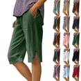 thumbnail image 1 of Pedal Pushers for Women Lightweight Summer Linen Capri Pants Casual Loose Elastic Waist Wide Leg Bermuda Shorts Gray S, 1 of 7