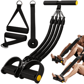 Pedal Resistance Band – Adjustable 4-Tube Sit-Up Pull Rope with Non-Slip Ergonomic Handles, Portable Multi-Purpose Home Workout Trainer for Full-Body Conditioning (Arms, Core, Waist, Legs)