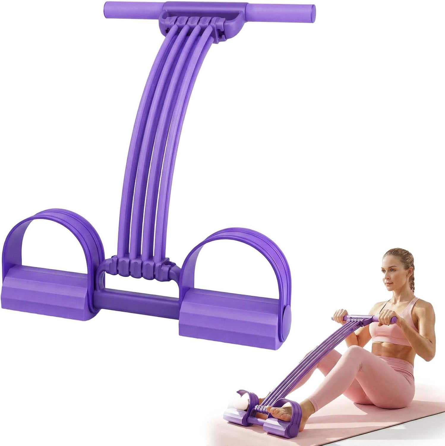 Pedal Resistance Band with Handle, 2026 New 8 Tube Exercise Band 3-in-1 Multifunction Fitness Equipment for Home Gym, Foot Pedal Puller for Full Body Workout