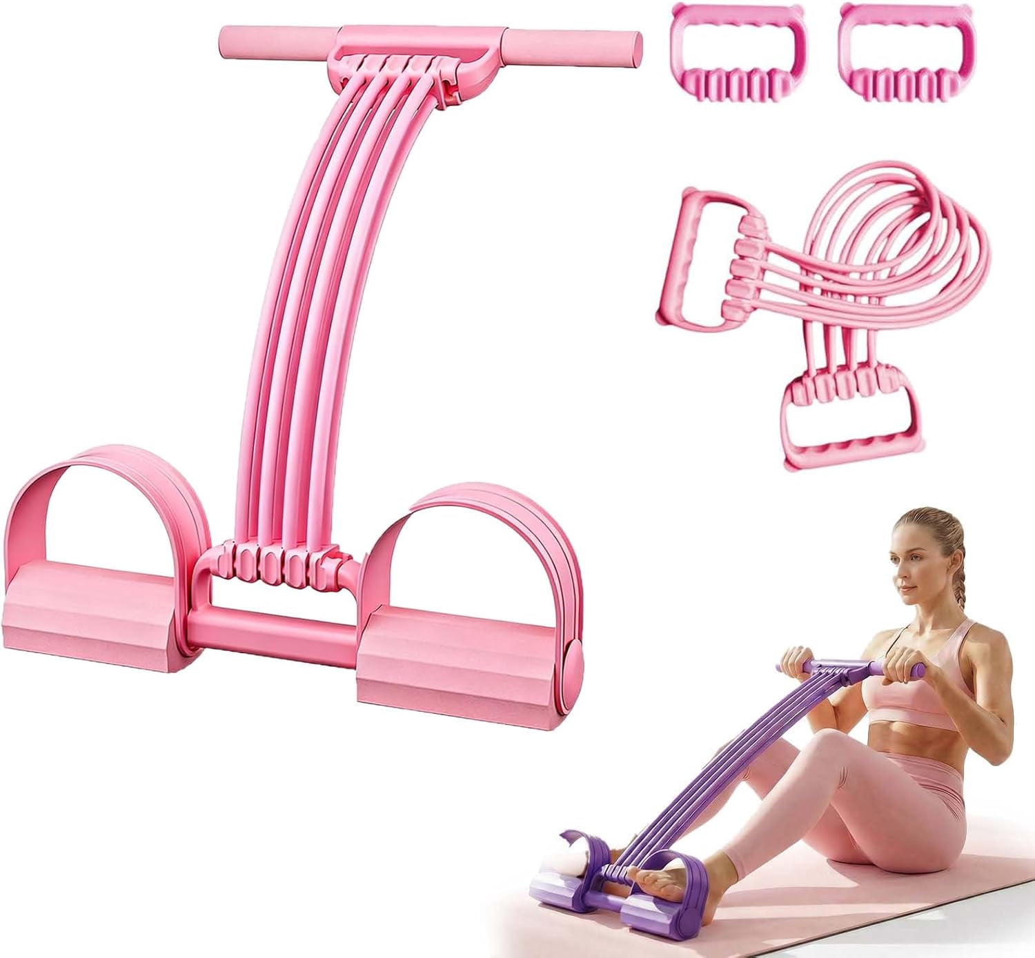 Pedal Resistance Band with Handle, 2026 New 8 Tube Exercise Band 3-in-1 Multifunction Fitness Equipment for Home Gym, Foot Pedal Puller for Full Body Workout