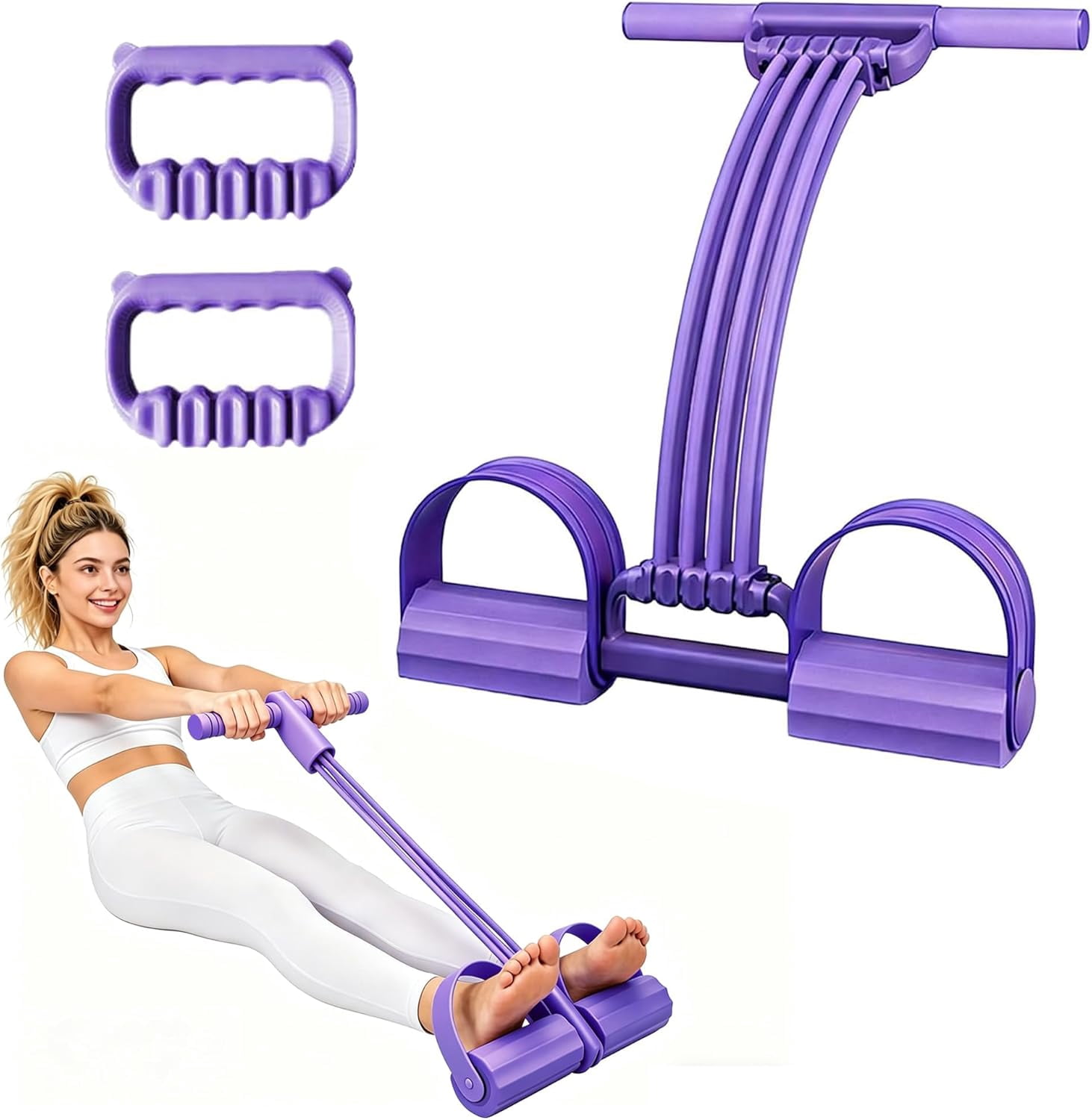 Pedal Resistance Band with Handle, 2026 New Upgraded 8-Tubes Manual Tension Training Pedal, Multifunction Rubber Foot Fitness Bands for Abdomen, Waist, Arm, Leg