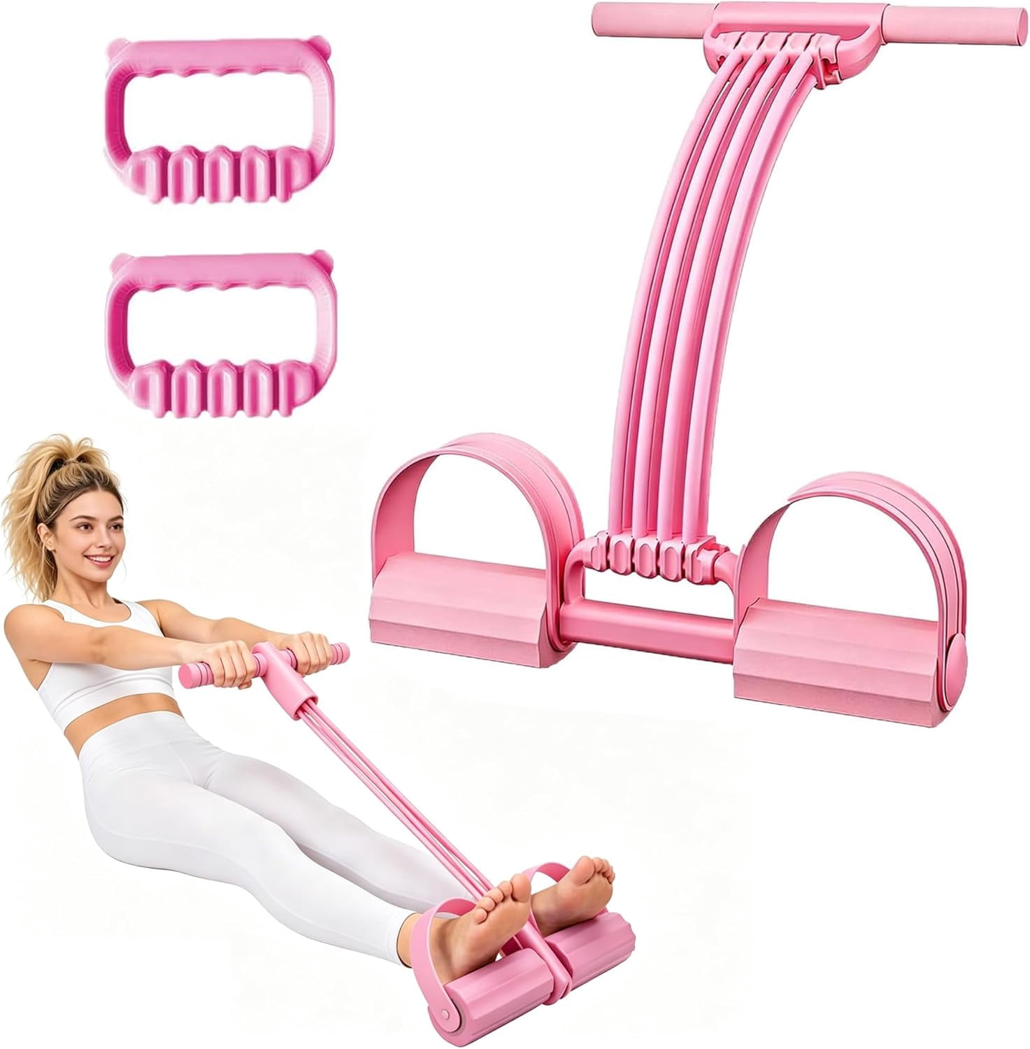 Pedal Resistance Band with Handle, 2026 New Upgraded 8-Tubes Manual Tension Training Pedal, Multifunction Rubber Foot Fitness Bands for Abdomen, Waist, Arm, Leg