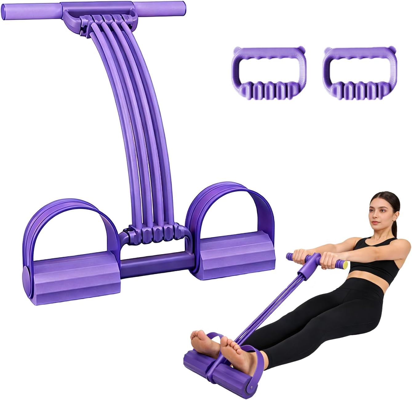 Pedal Resistance Band with Handle, 2026 New Upgrate 8 Tube Exercise Band 3‑in‑1 Multi-Function for Foot Pedal Pull, Back Stretch & Chest Expand, Portable Latex Fitness