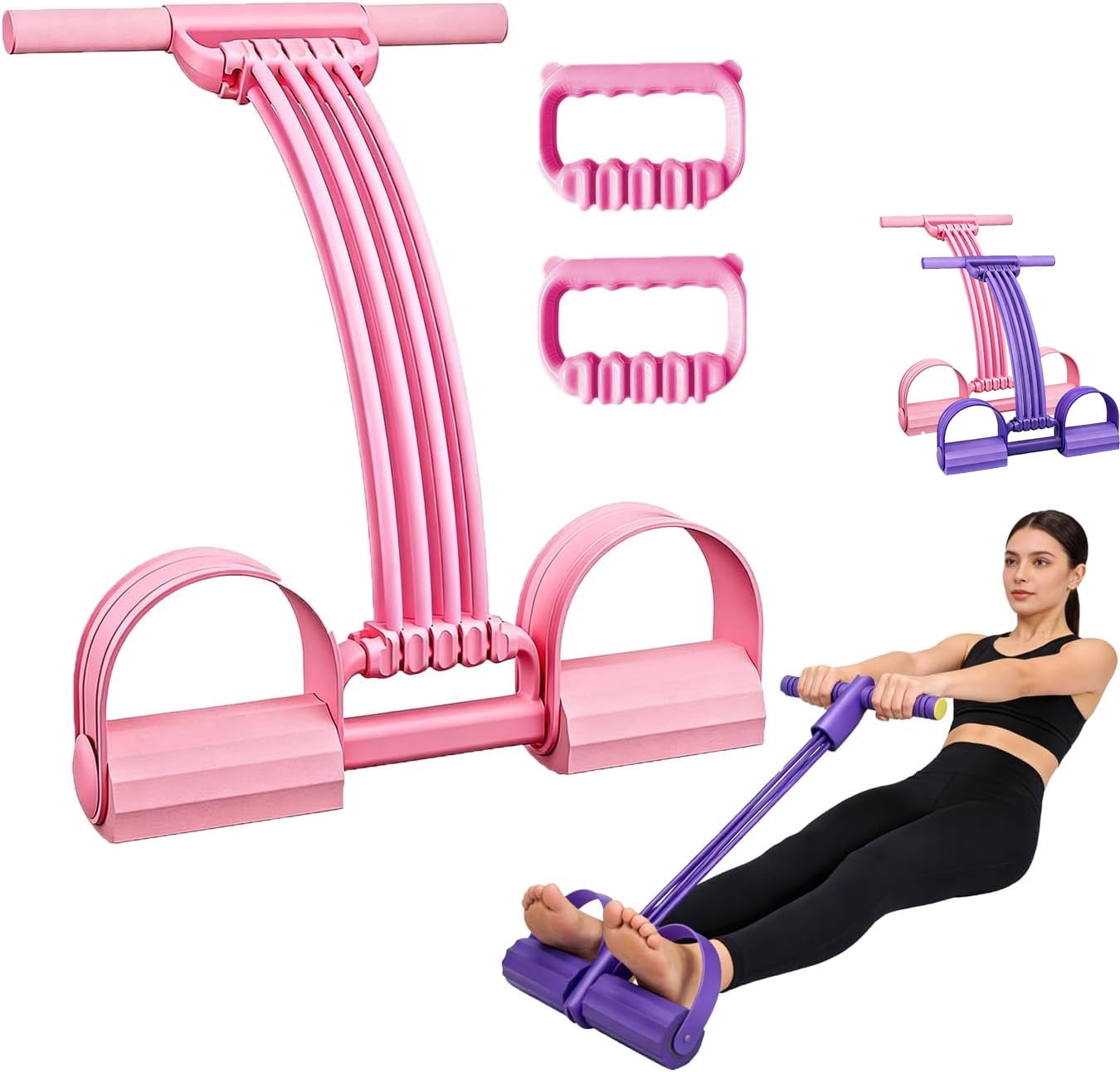 Pedal Resistance Band with Handle, 2026 New Upgrate 8 Tube Exercise Band 3‑in‑1 Multi-Function for Foot Pedal Pull, Back Stretch & Chest Expand, Portable Latex Fitness