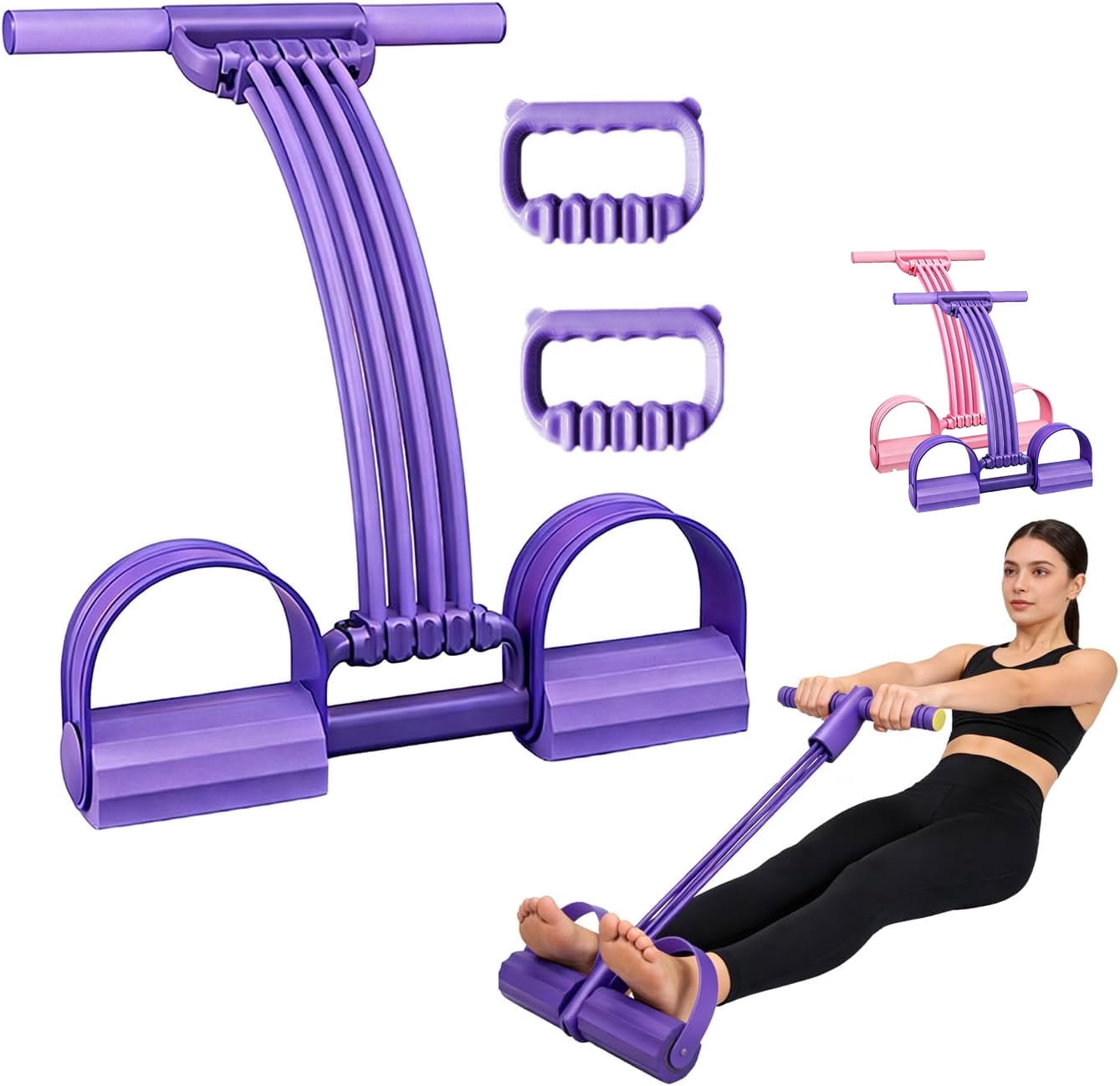 Pedal Resistance Band with Handle, 2026 New Upgrate 8 Tube Exercise Band 3‑in‑1 Multi-Function for Foot Pedal Pull, Back Stretch & Chest Expand, Portable Latex Fitness