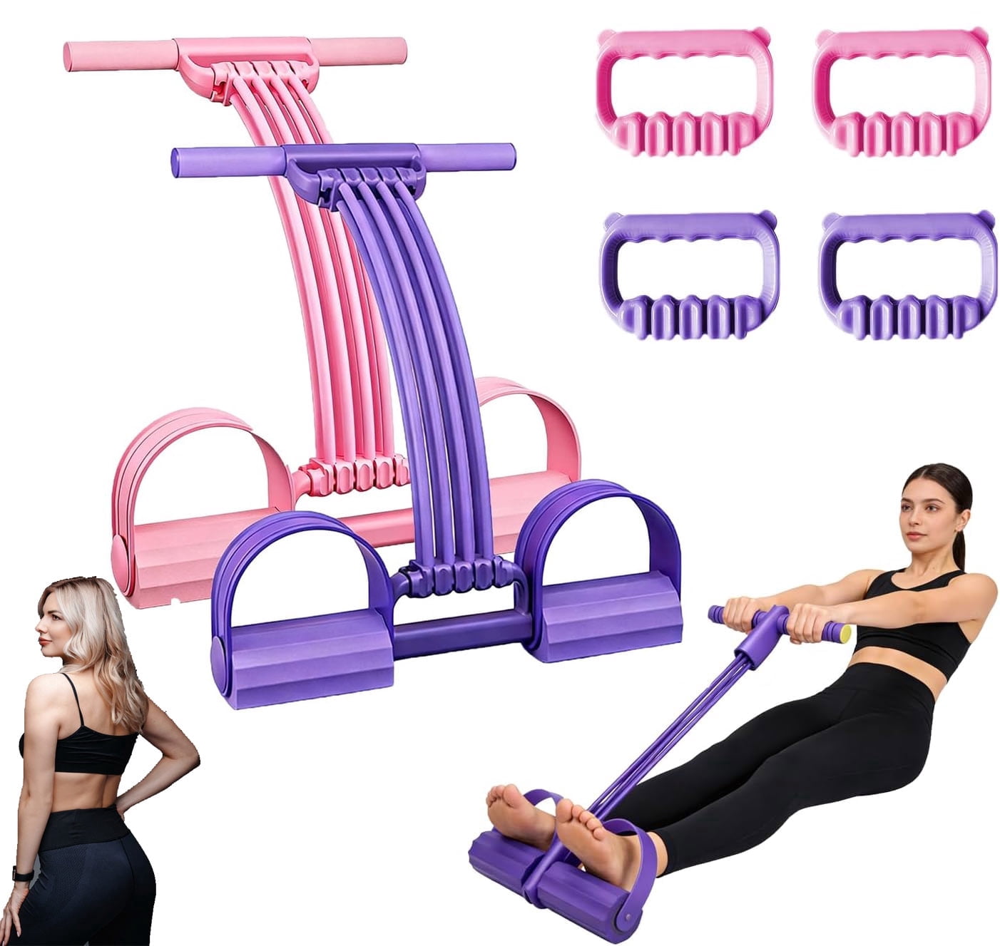 Pedal Resistance Band with Handle, 2026 New Upgrate 8 Tube Exercise Band 3‑in‑1 Multi-Function for Foot Pedal Pull, Back Stretch & Chest Expand, Portable Latex Fitness(2PCS)