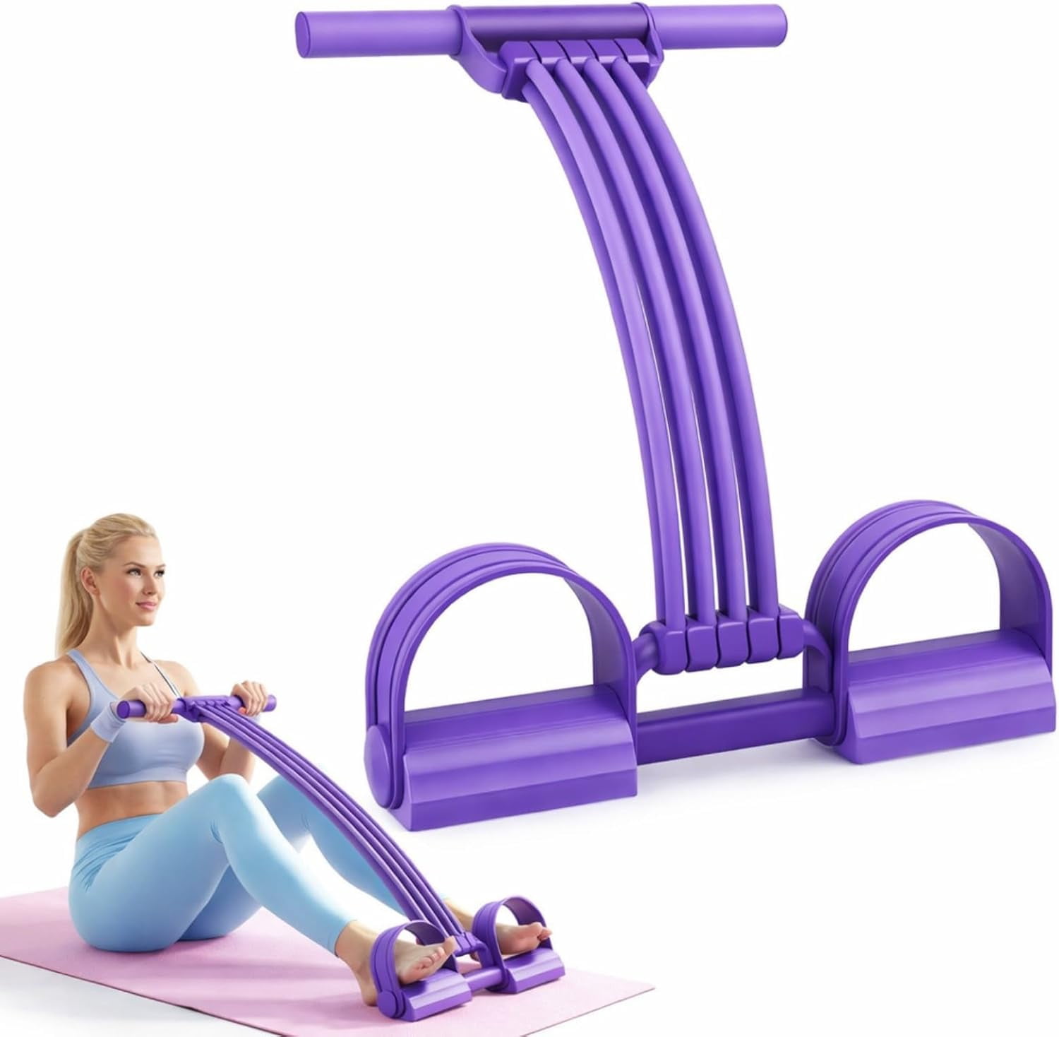 Pedal Resistance Band with Handle, 3 in 1 Exercise Band with Detachable Handles, 4 Tube Home Workout Equipment for Women, Sit Up Assistant, Chest Expander Fitness Trainer