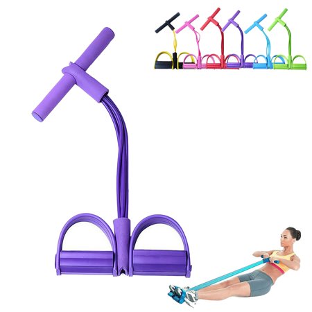 Pedal Resistance Band with Handle, 4-Tubes Elastic Foot Pedal Resistance Bands, Natural Rubber Ankle Puller Sit-up Exercise, Auxiliary Device Workout Equipment Fitness Bands for Women Men