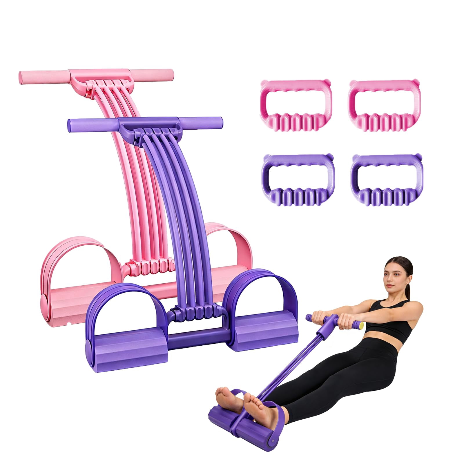 Pedal Resistance Band with Handle, 8-Tube Resistance Band with Foot Pedal & Handles, Portable Full Body Exercise Band for Home Fitness, Stretching & Strength Training