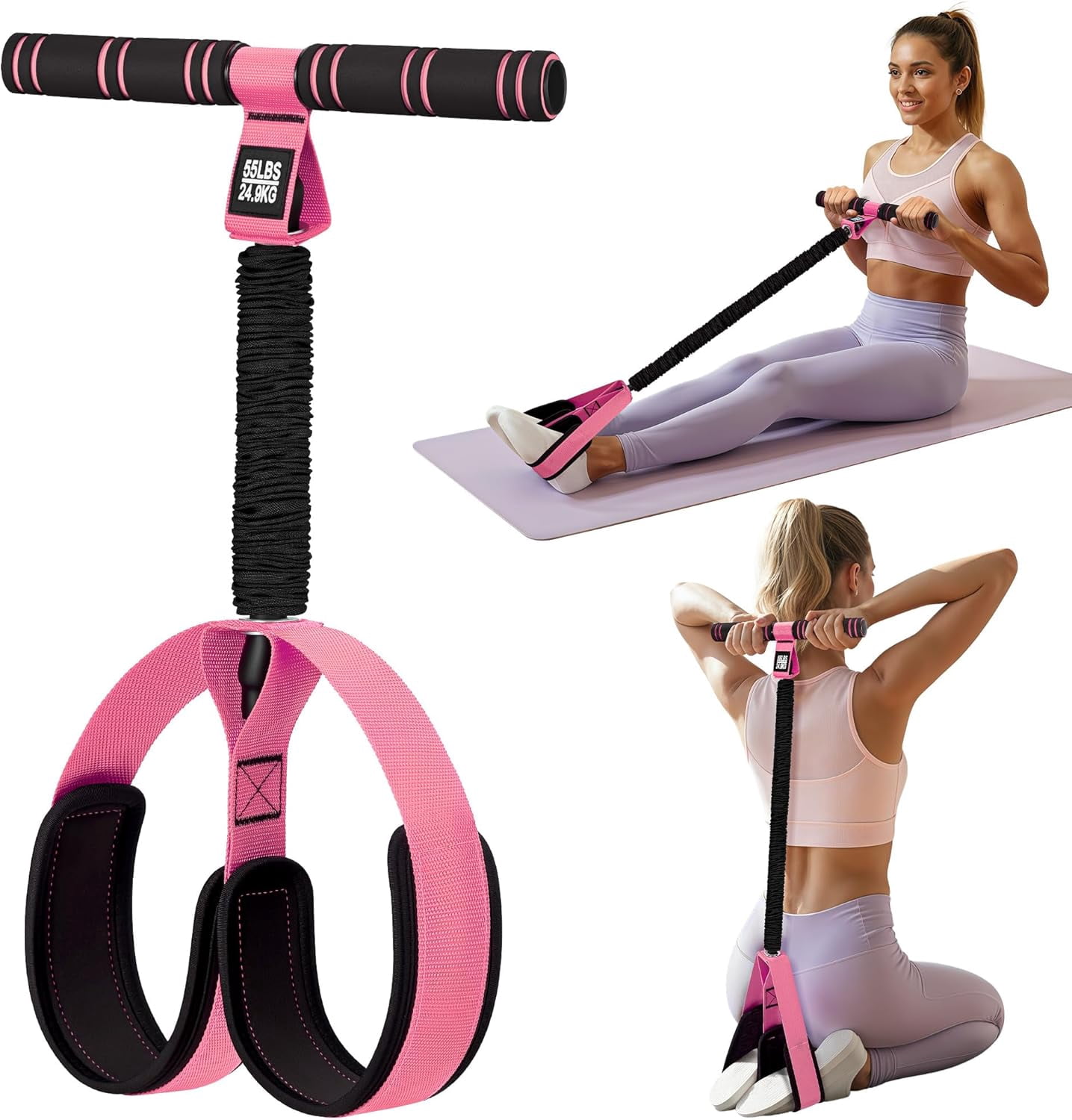 Pedal Resistance Band with Handle | Upgraded 55LBS Exercise Resistance ...