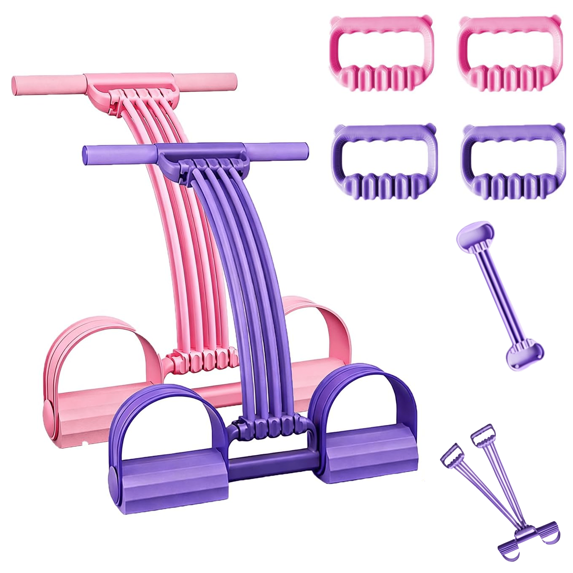Pedal Resistance Band with Handles, 8 Tube 3-in-1 Multi-Function Exercise Band for Foot Pedal Training, Back Stretch & Chest Expansion, Portable Home Fitness Equipment
