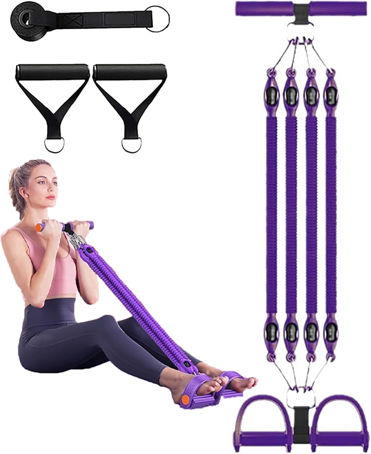 Pedal Resistance Band for Men & Women, 4 Tube Foot Pedal Puller with Handles, Elastic Resistance Bands for Legs, Abs & Full Body Workout, Sit Up Exercise Equipment for Home Gym, Pilates